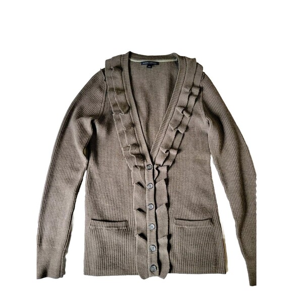 Banana Republic Sweaters - Banana Republic Womens Merino Wool Ruffle Size Large Brown Cardigan With Pockets